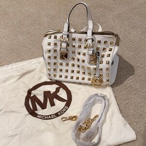 Large Michael Kors White and Gold Studded Women's Bag